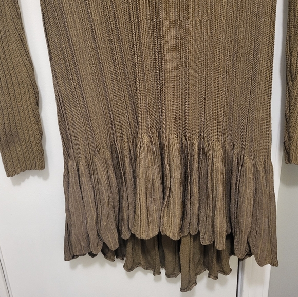 Free People Olive Green Rib & Ruffles Sweater Dress/Tunic Size Small - Picture 11 of 16